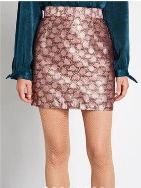 Modcloth Pink Metallic Jacquard Mini Skirt with Gold Accents